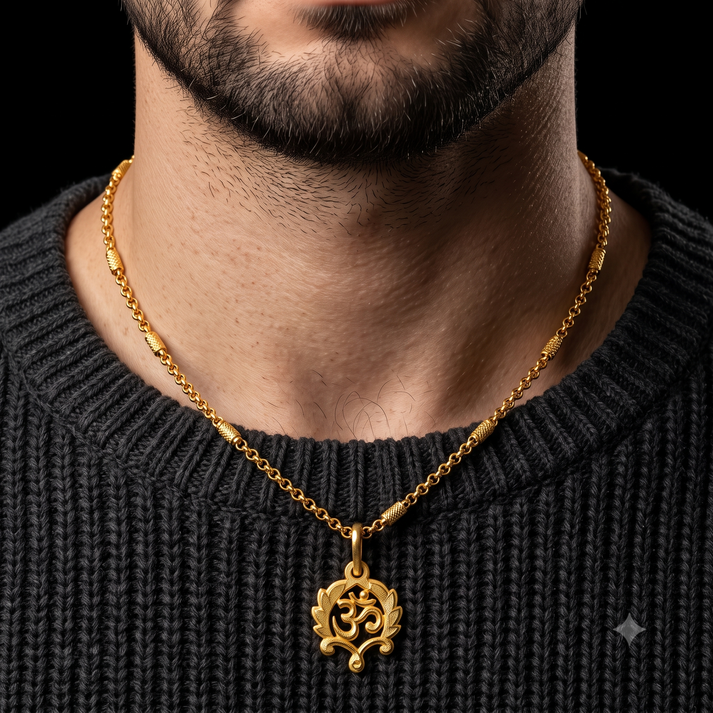 Vintage Look Kankhajura Design Chain With Diamond Design Sun Face Gold Plated Pendant For Men