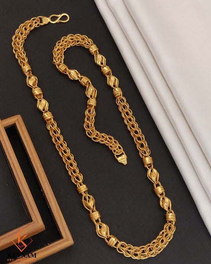 Gold Plated Royal Braided Barrel Link Chain for Men.