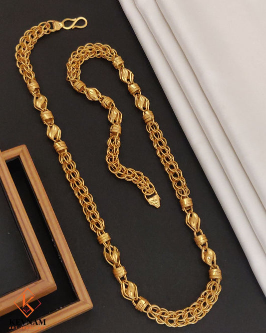 Gold Plated Royal Braided Barrel Link Chain for Men.