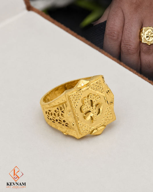 Exclusive Floral Royal Signet Gold Plated Ring for Men.
